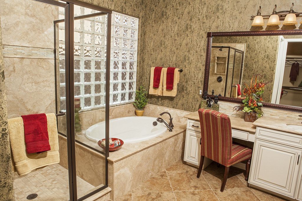 Elegant marble bathroom by ReBath Tub to shower conversion