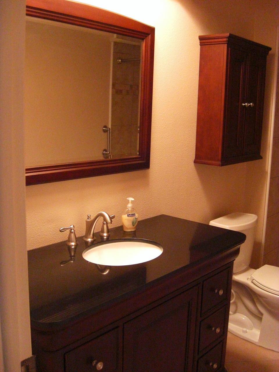 Cherry bathroom remodel2 Bathroom, Bathroom vanity, Bathroom mirror