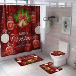 4 Pcs Christmas Shower Curtain Sets, Bath Mat and Shower Curtain, Non