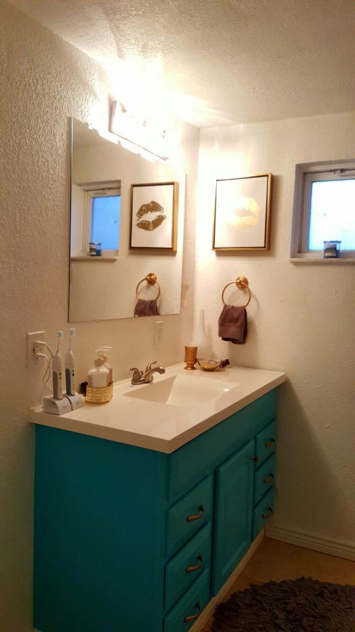 Pop that Tiffany blue bathroom vanity white paint and gold accents