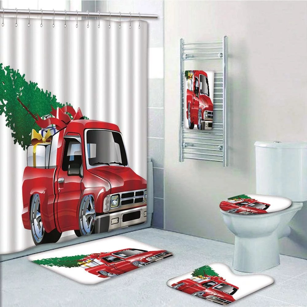 PRTAU Christmas Red Pickup Truck with Big Gift Boxes Tree Xmas Farm