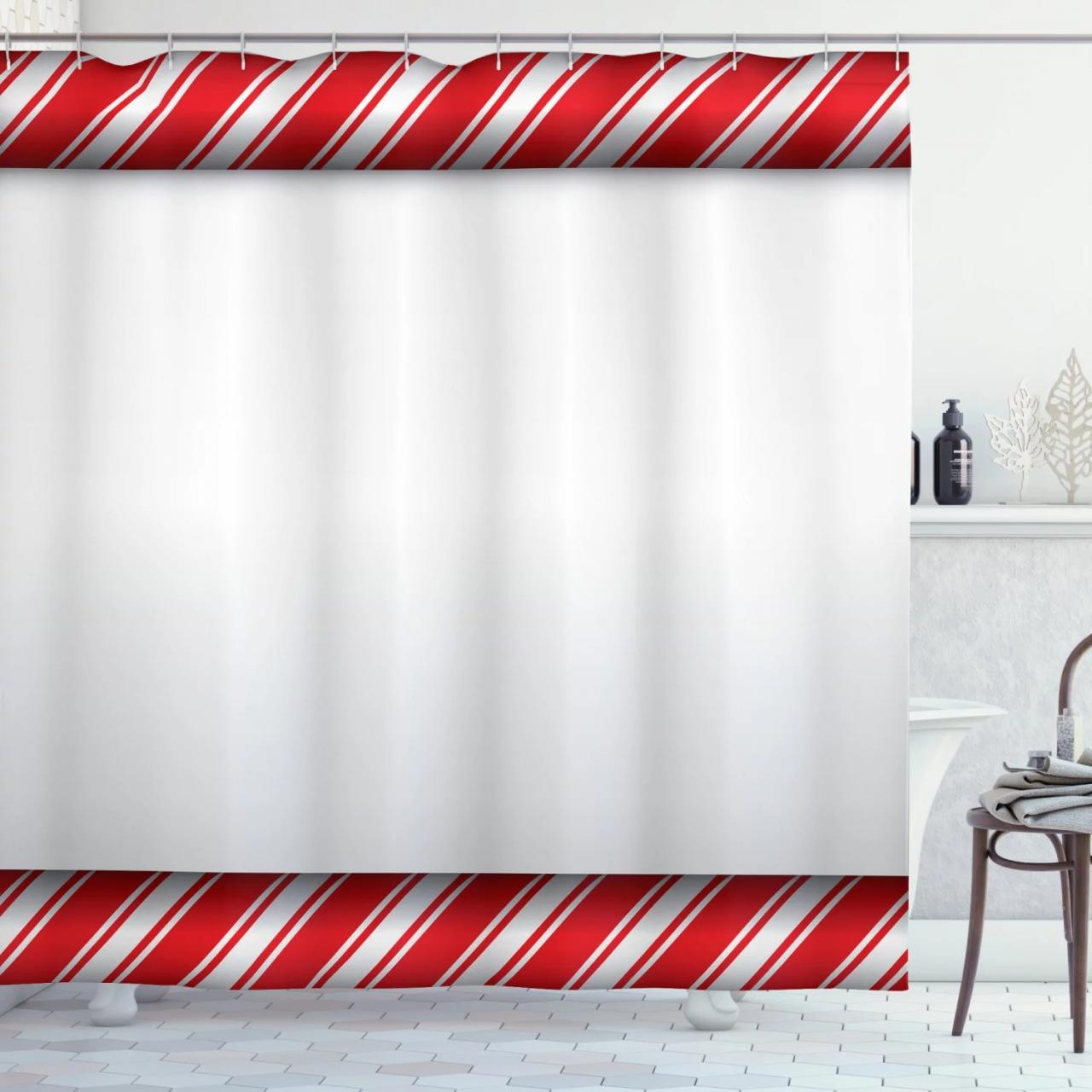 Candy Cane Shower Curtain, Horizontal Borders Frame with Red and White