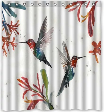 GreenDecor Hummingbird Waterproof Shower Curtain Set with Hooks