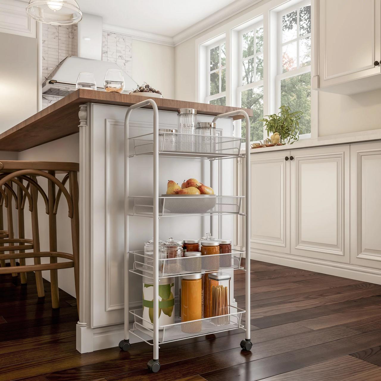 4Tiered Narrow Rolling Storage Shelves Mobile Space Saving Utility