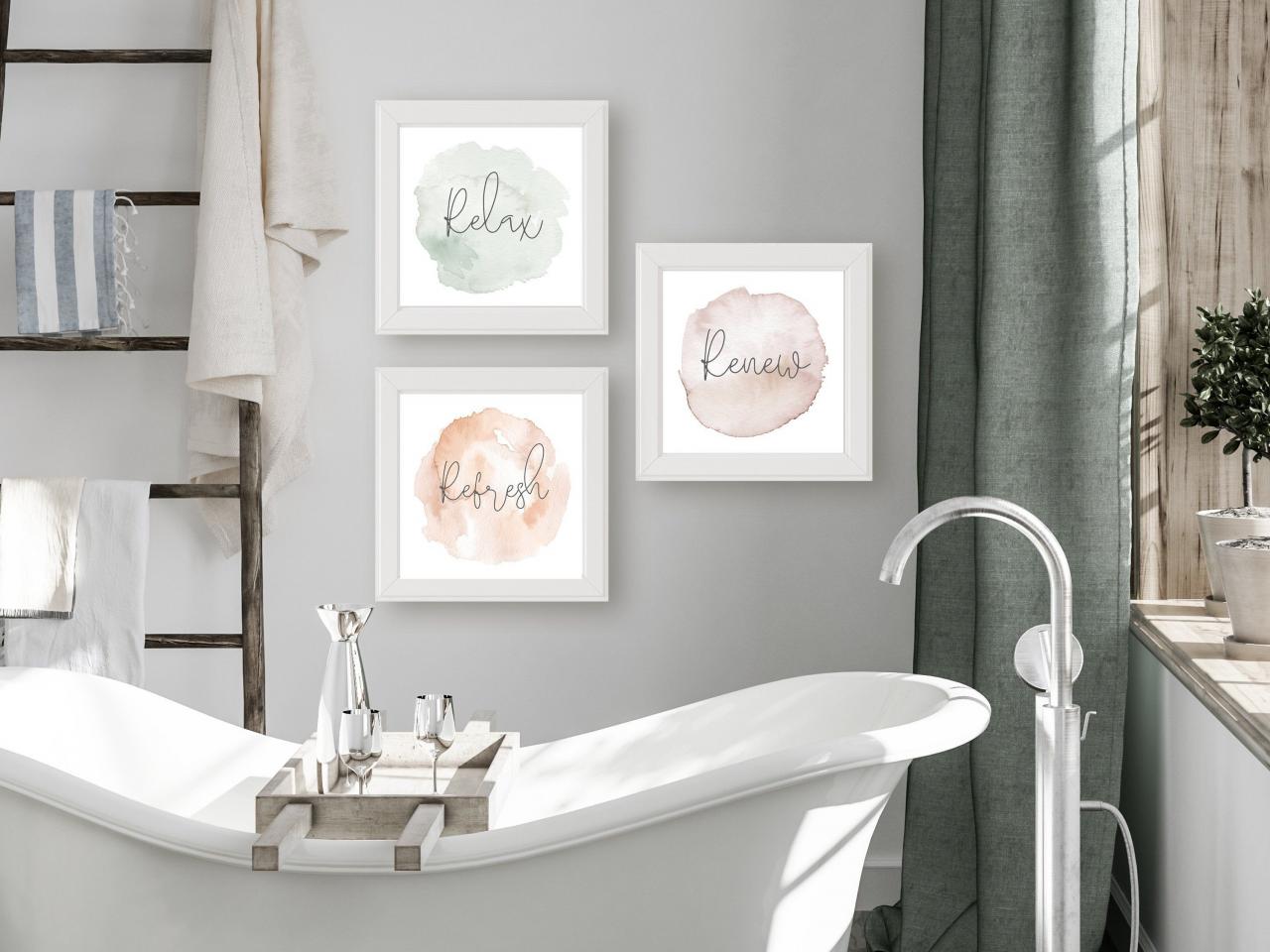 Set Of 3 Bathroom Prints Relax Renew & Refresh Wall Art Spa Etsy in