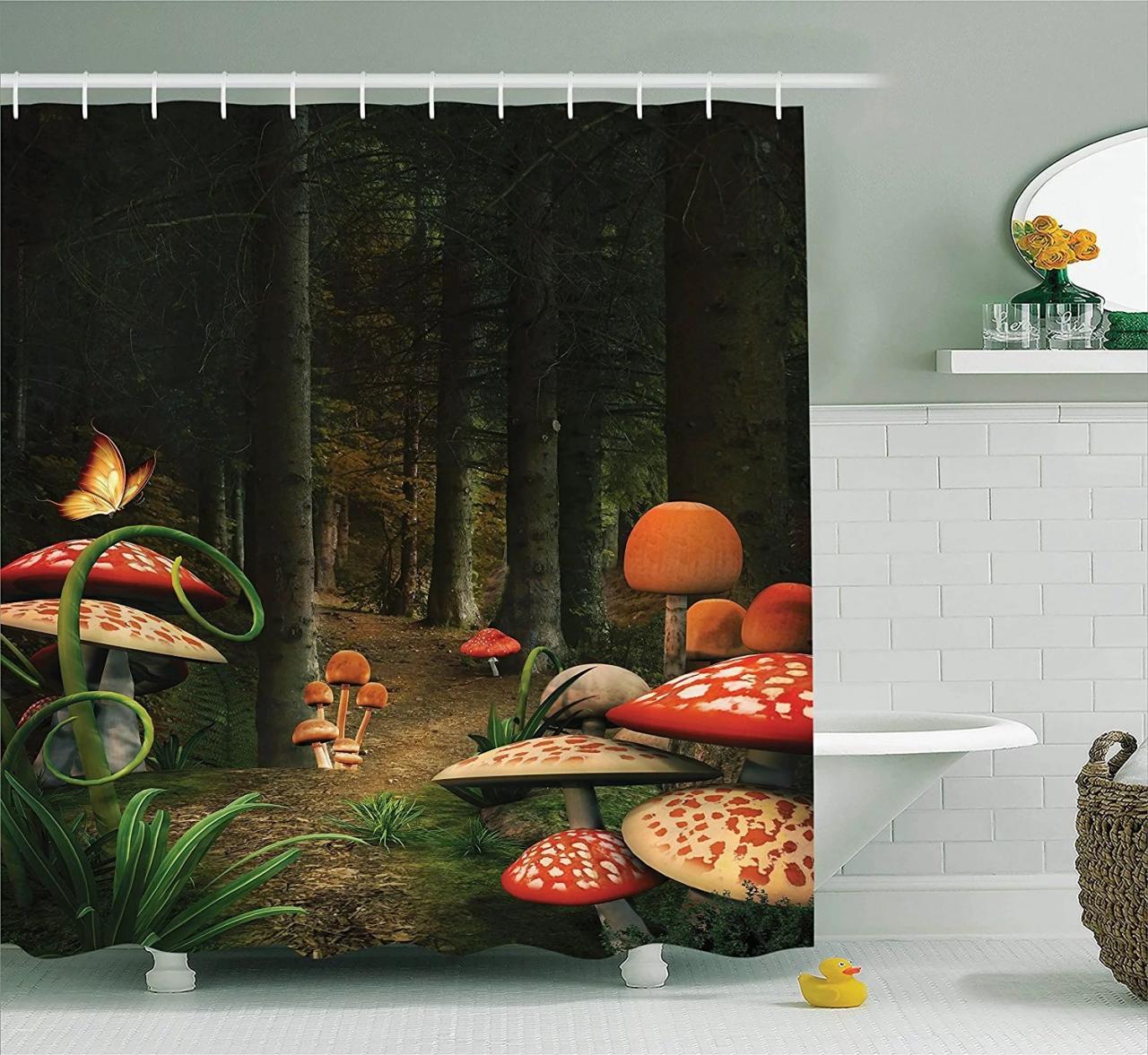 Mushroom Decor Shower Curtain Set By , Mushrooms In The Deep Dark