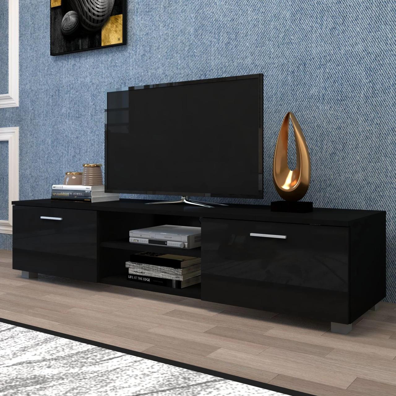 Black Modern TV Stand for 70 Inch TV Stands, Media Console