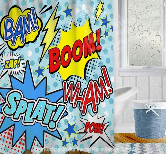 Superhero Shower Curtain Superhero Bathroom Decor Comic Book Shower