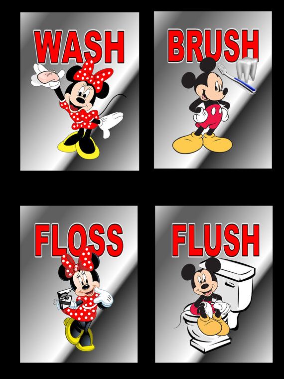 Mickey Mouse Minnie Mouse Wash Brush Flush Floss Wall Art Etsy