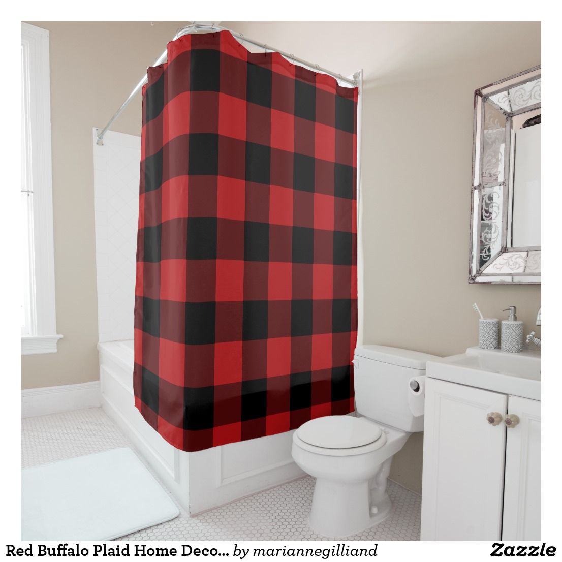 Red Buffalo Plaid Home Decor Shower Curtain Bathroom red
