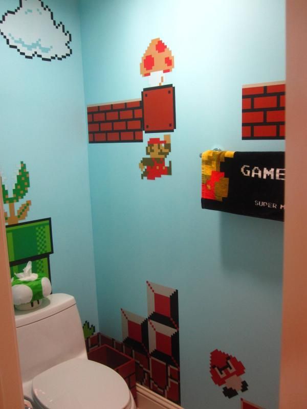 Super Mario Wall Decor en 2020 Decoración de baños de niños