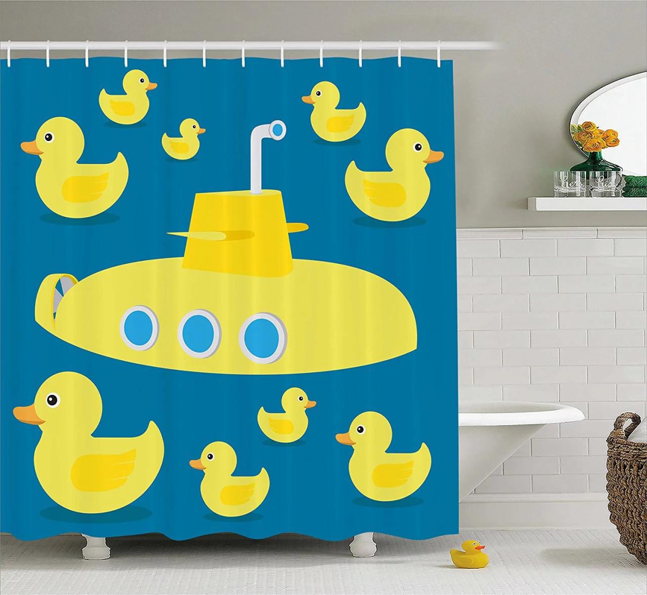 Rubber Duck Shower Curtain Set by , Duckies Swimming in the Sea with a