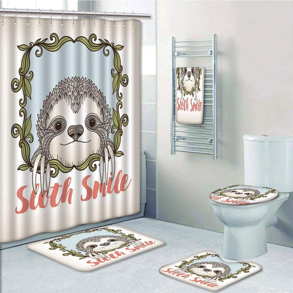 PRTAU Sloth Exotic Animal in Floral Frame Sloth Smile with Cute Mammal