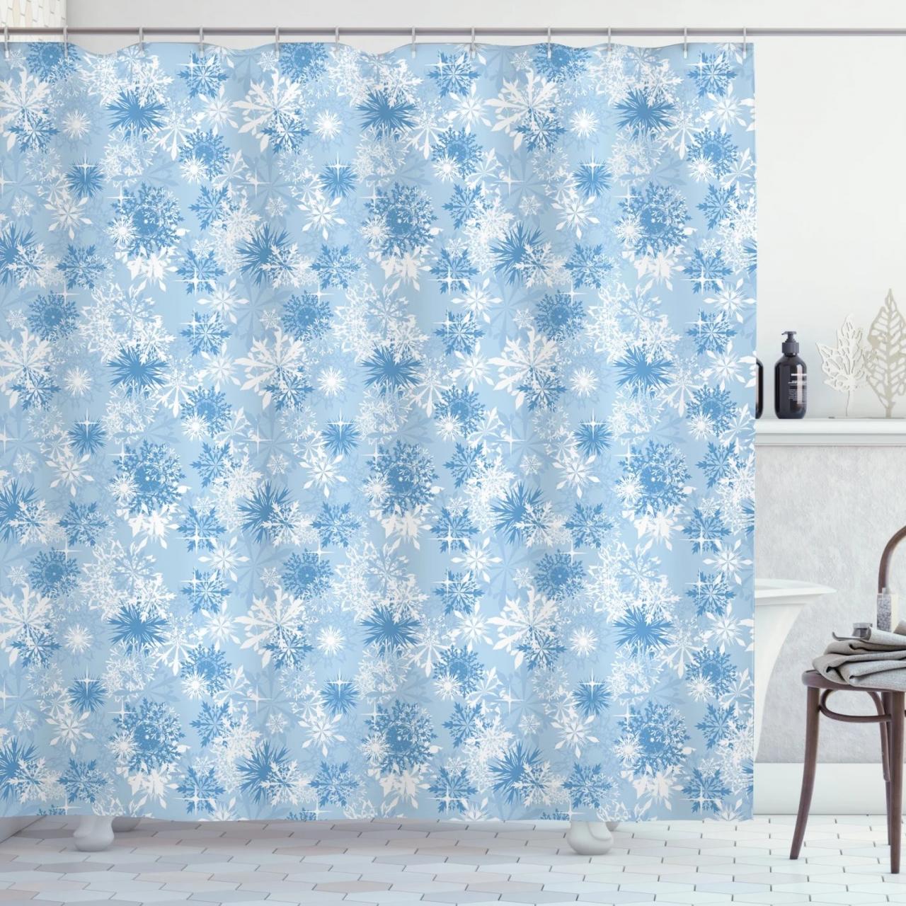 Snowflake Shower Curtain, Winter Holiday Illustration Christmas