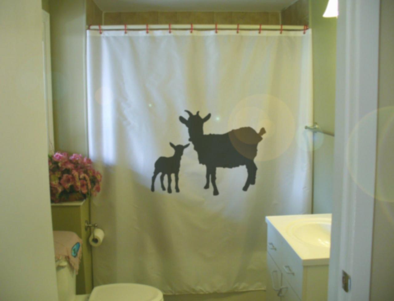 mother goat and kid shower curtain farm animal farming nature