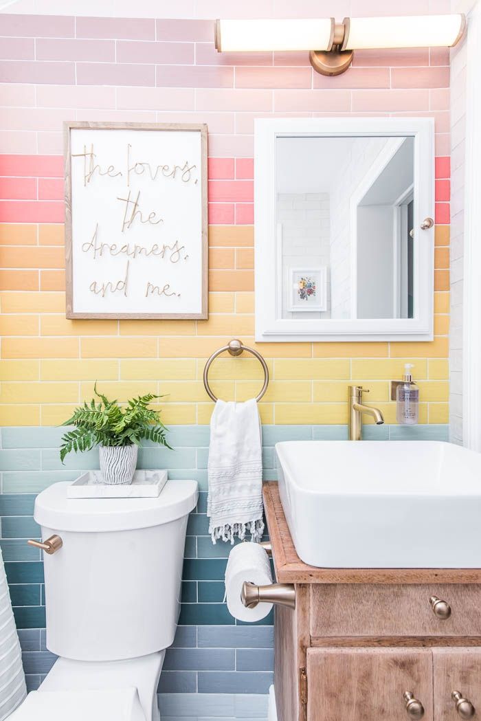 Rainbow Tile Bathroom Reveal Rainbow bathroom, Rainbow tile, Bathroom