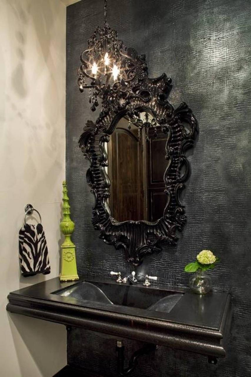 Bathroom , Gothic Bathroom Decor Ideas Black Ornate Mirror Gothic