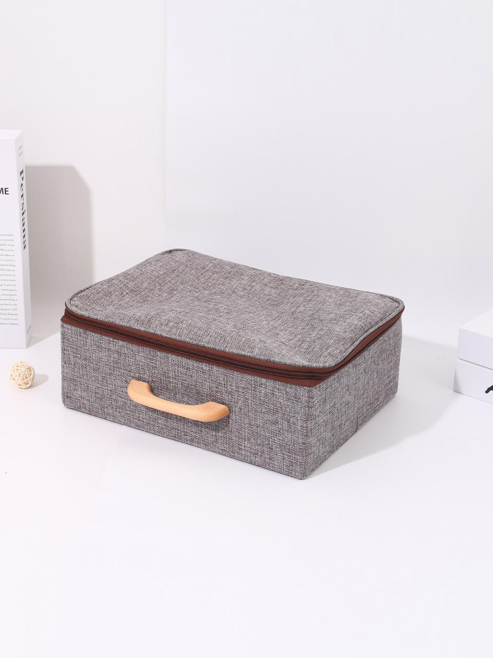 Buy Grey SmallSized Zippered Storage Box with Wooden Handle for Men