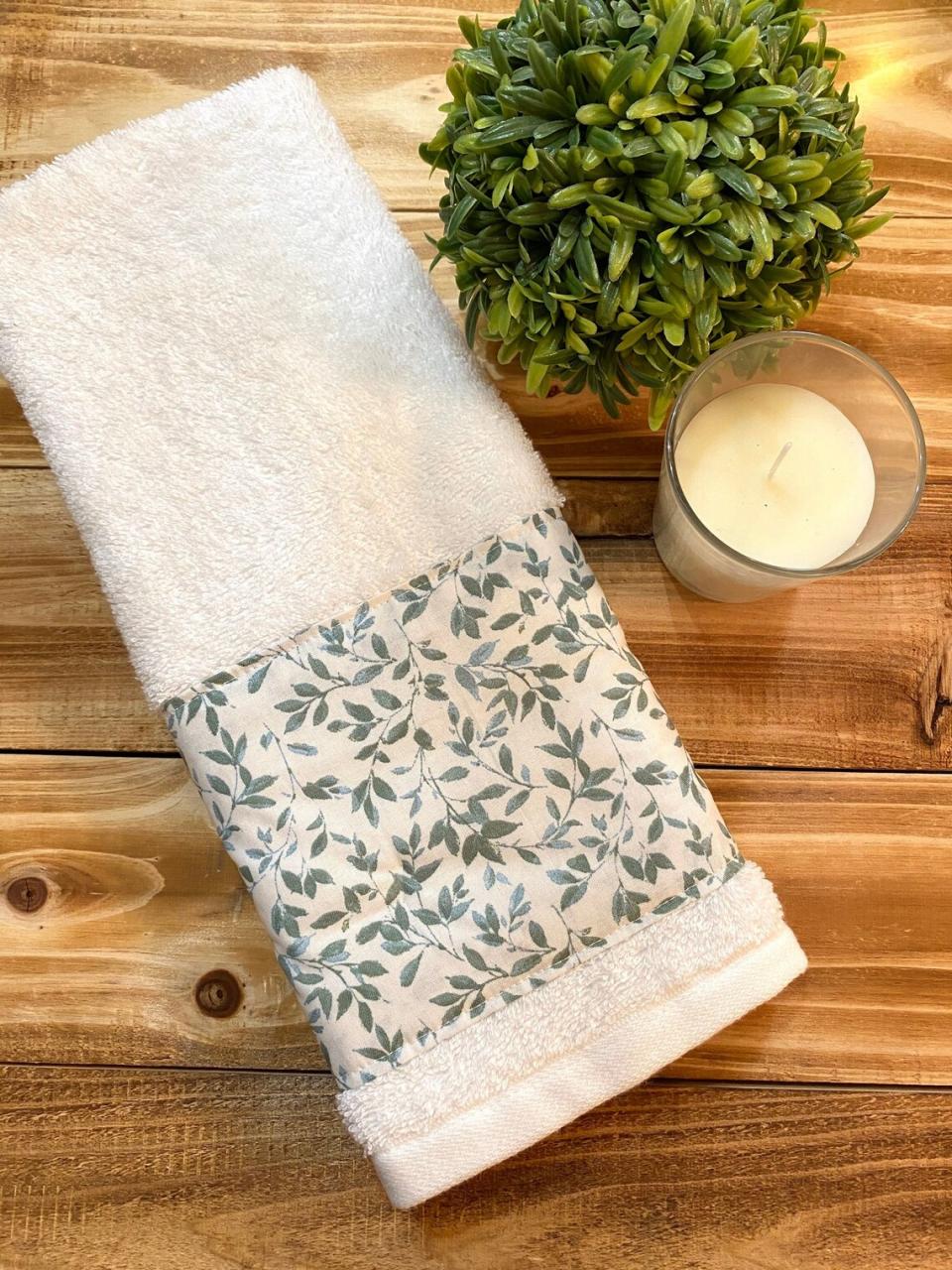 Green Leaves Decorative Hand Towel Bathroom Kitchen Green Etsy