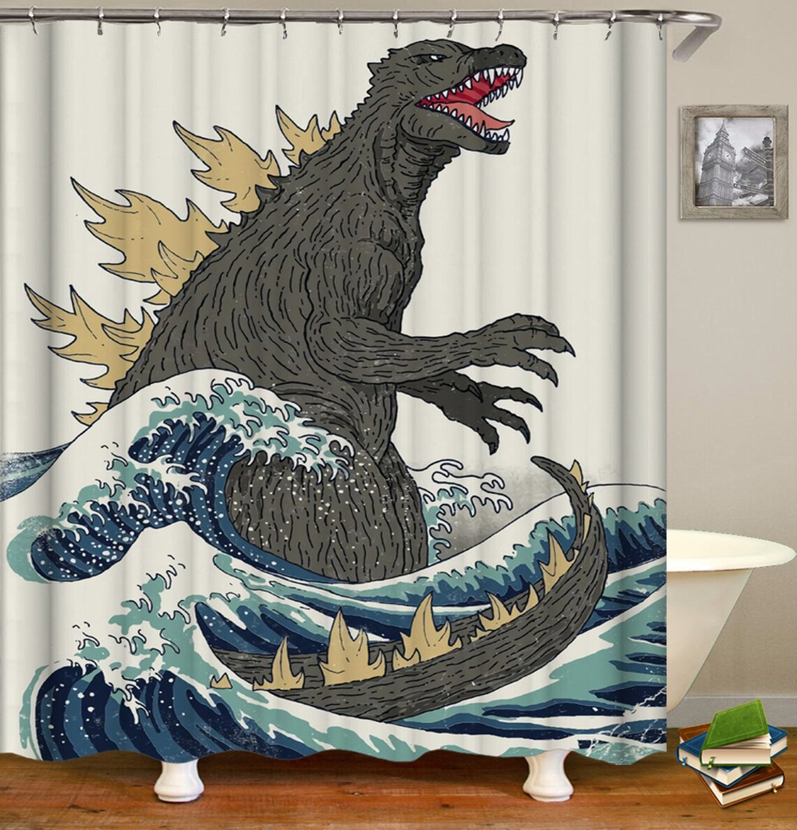 Godzilla 3D Printed Fabric Waterproof Bathroom Shower Curtain Etsy