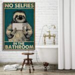 Funny sloth bathroom decor canvas wall art no selfies in the Etsy