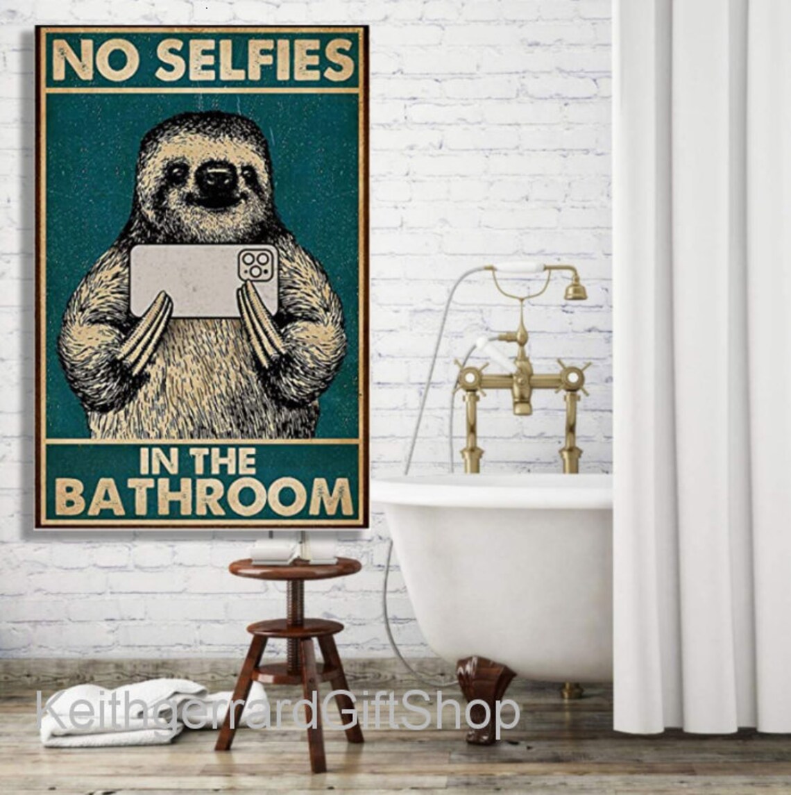 Funny sloth bathroom decor canvas wall art no selfies in the Etsy