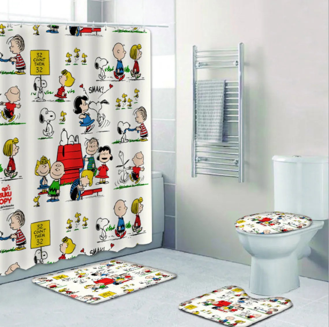 Snoopy animation shower curtain set with nonslip carpet Etsy