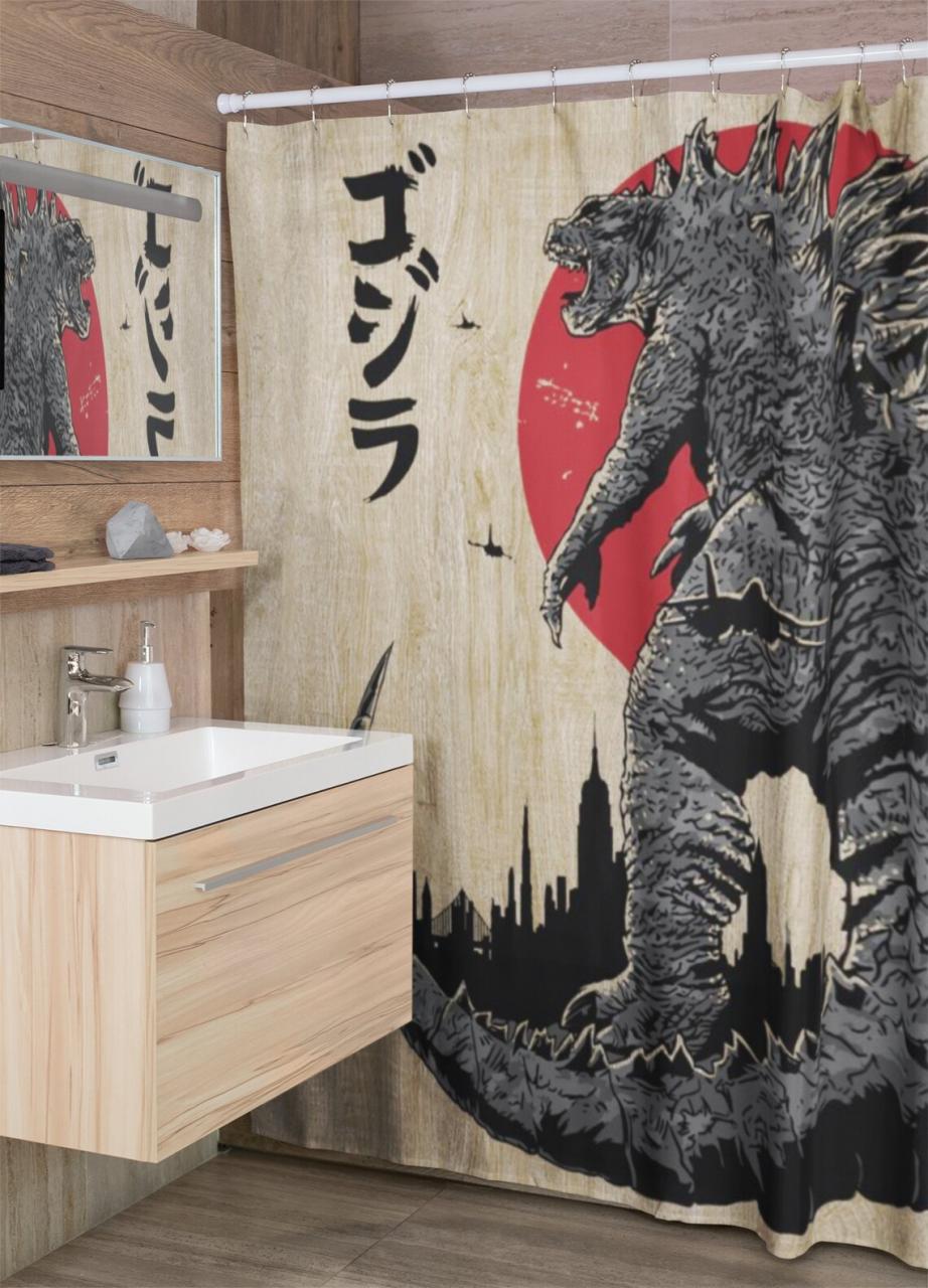 Godzilla Shower Curtain Godzilla Japanese Shower Curtain Etsy