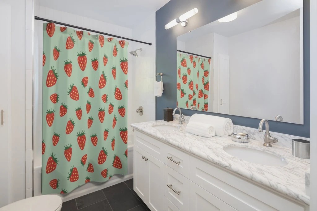 Strawberry Shower Curtain Bathroom Decor Etsy