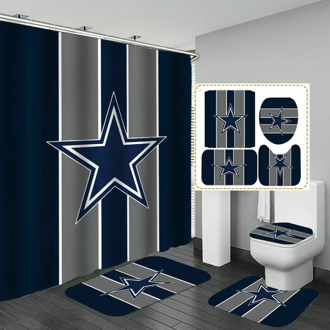Dallas Cowboys Bathroom Rug Shower Curtain Bath Mat Toilet Lid Etsy