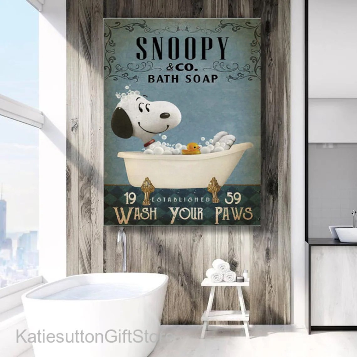 Snoopy Wash Bathroom Decor Poster Snoopy Co Bath Soap Canvas Etsy