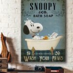 Snoopy Wash Bathroom Decor Poster Snoopy Co Bath Soap Canvas Etsy