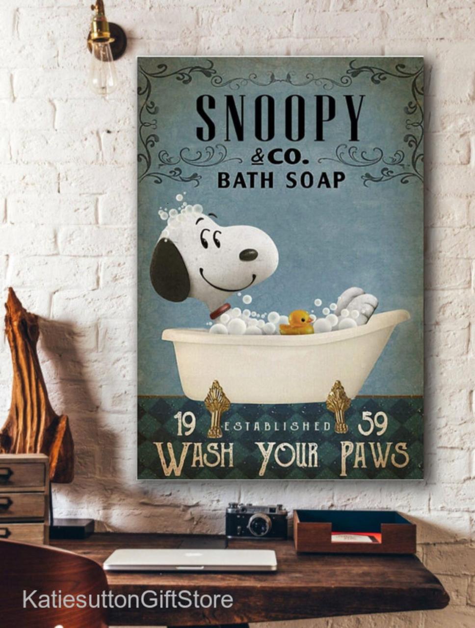 Snoopy Wash Bathroom Decor Poster Snoopy Co Bath Soap Canvas Etsy