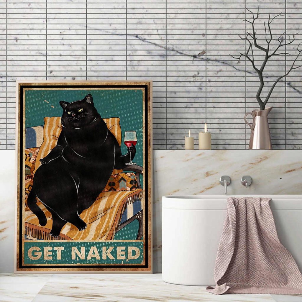 Get Naked Poster Black Cat Bathroom Poster Bathroom Wall Art Cat