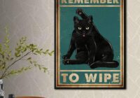 Remember To Wipe Poster Black Cat Bathroom Poster Bathroom Wall Art Cat