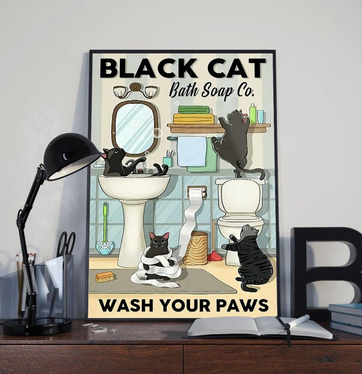 Cat Poster Black Cat Bath Soap Co Wash Your Paws Funny Cats Art Print