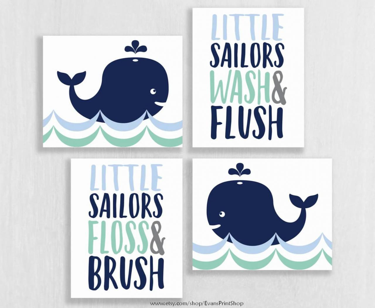 Whale Bathroom Art Prints Set of 4 Whale Bathroom Decor Etsy