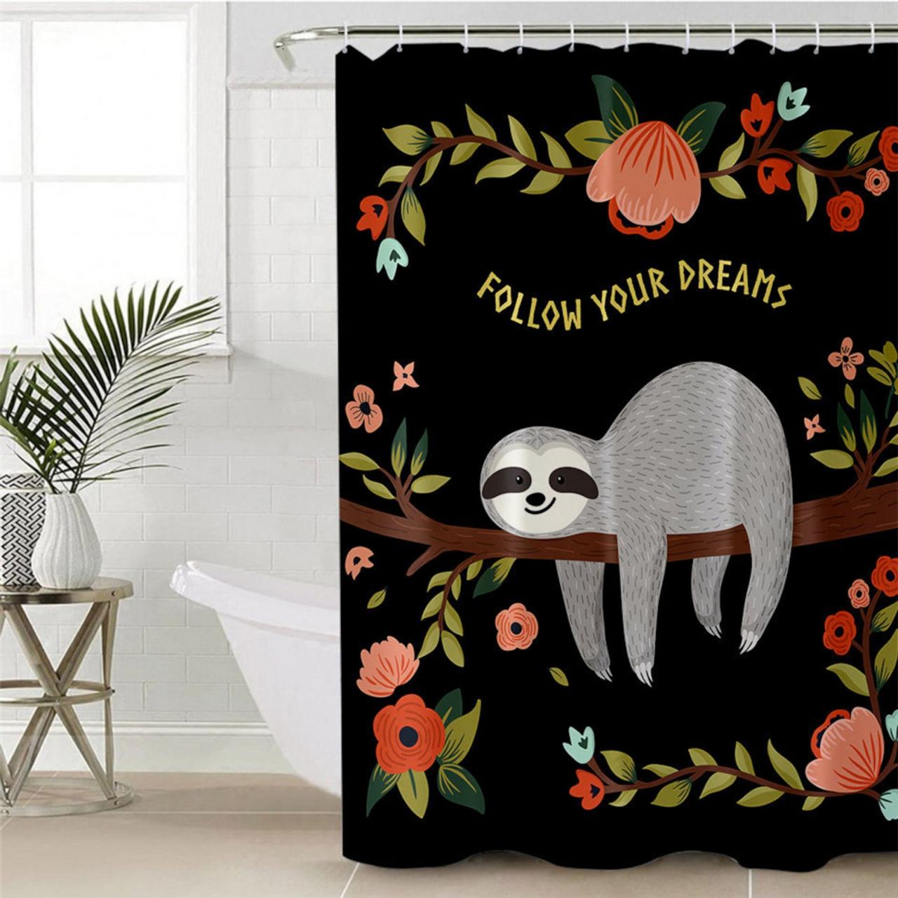 Sloth Shower Curtain Animal Shower Curtain Sloth Bathroom Etsy