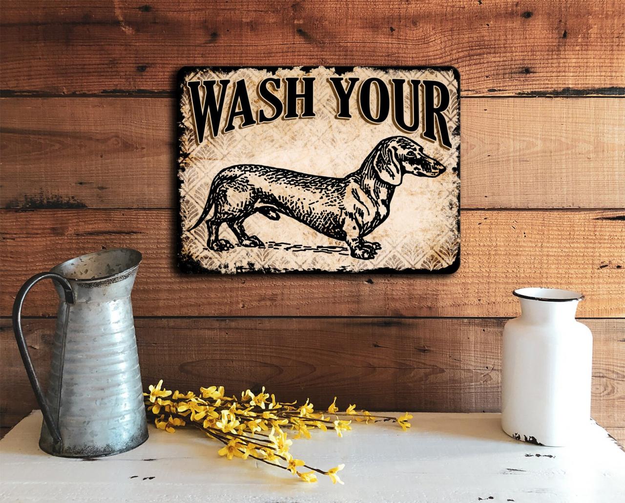 Wash Your Wiener Dachshund Bathroom Wall Decor Art Vintage Etsy