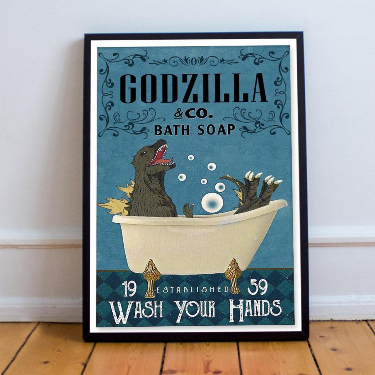 Godzilla Bathroom Restroom Toilet Poster/canvas Godzilla Co Etsy