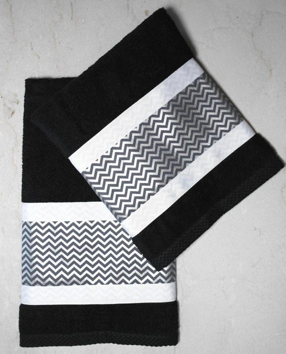 Custom bathroom collection black 2pc cotton hand towel set