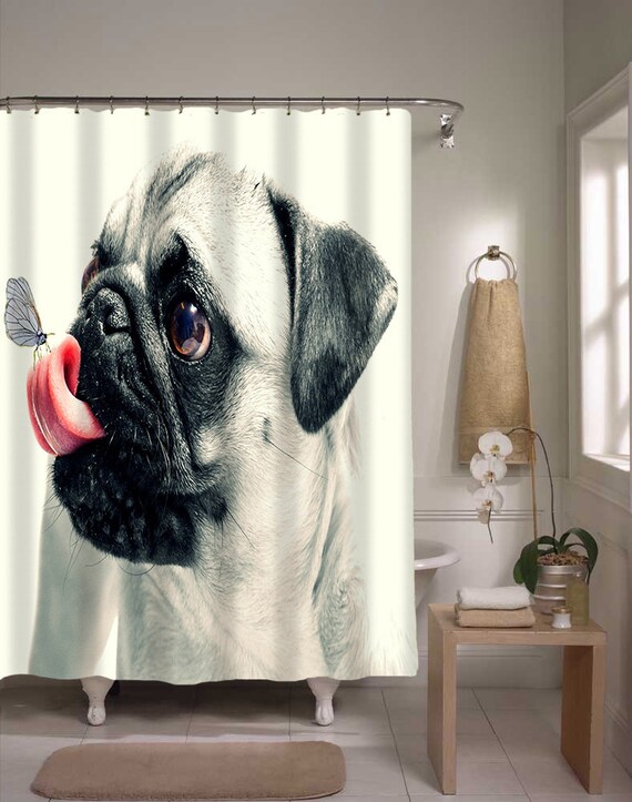 Pug Dog Shower Curtain Super Cute Animal Bathroom Decor Home