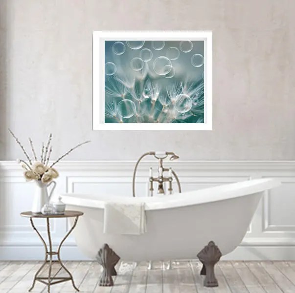 Teal Bathroom Wall Decor Dandelion Art Water Drops Bubble Etsy