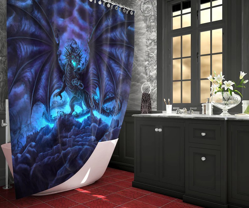 Dragon Shower Curtain Fantasy Bathroom Decor DnD Home Decor Etsy