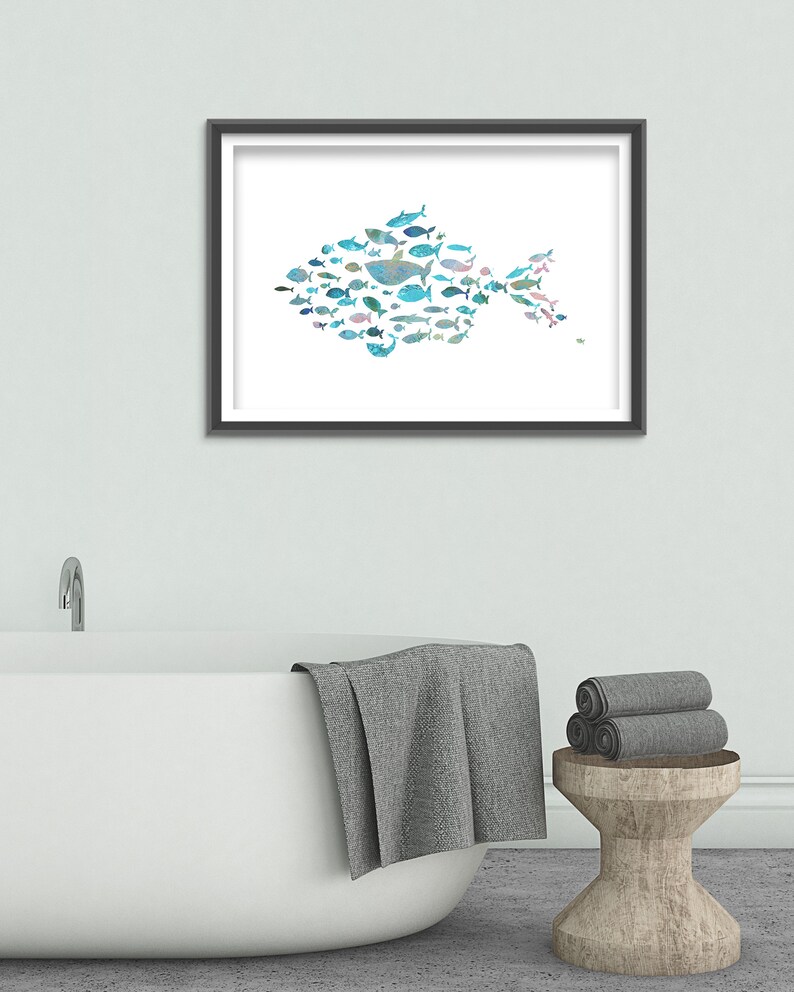 Bathroom decor fish printable wall art Etsy