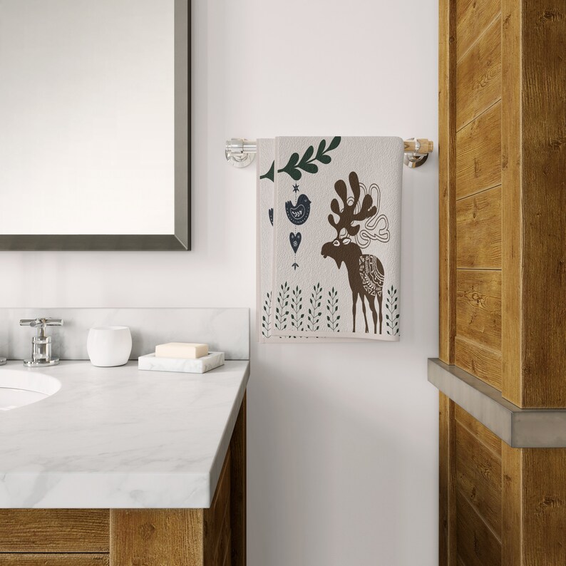 Moose Shower Curtain Nordic Woodland Bathroom Decor Etsy