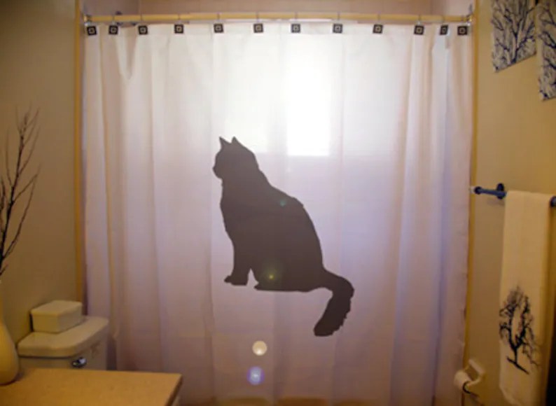 Black Cat Shower Curtain Feline Bathroom Decor Gift for Pet Etsy UK