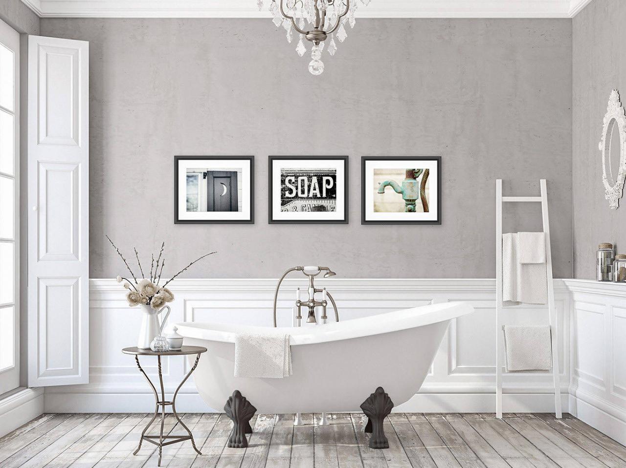 Rustic Bathroom Wall Decor Bathroom Wall Art Set of 3 Prints