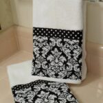 Black damask bath hand towels set of 2