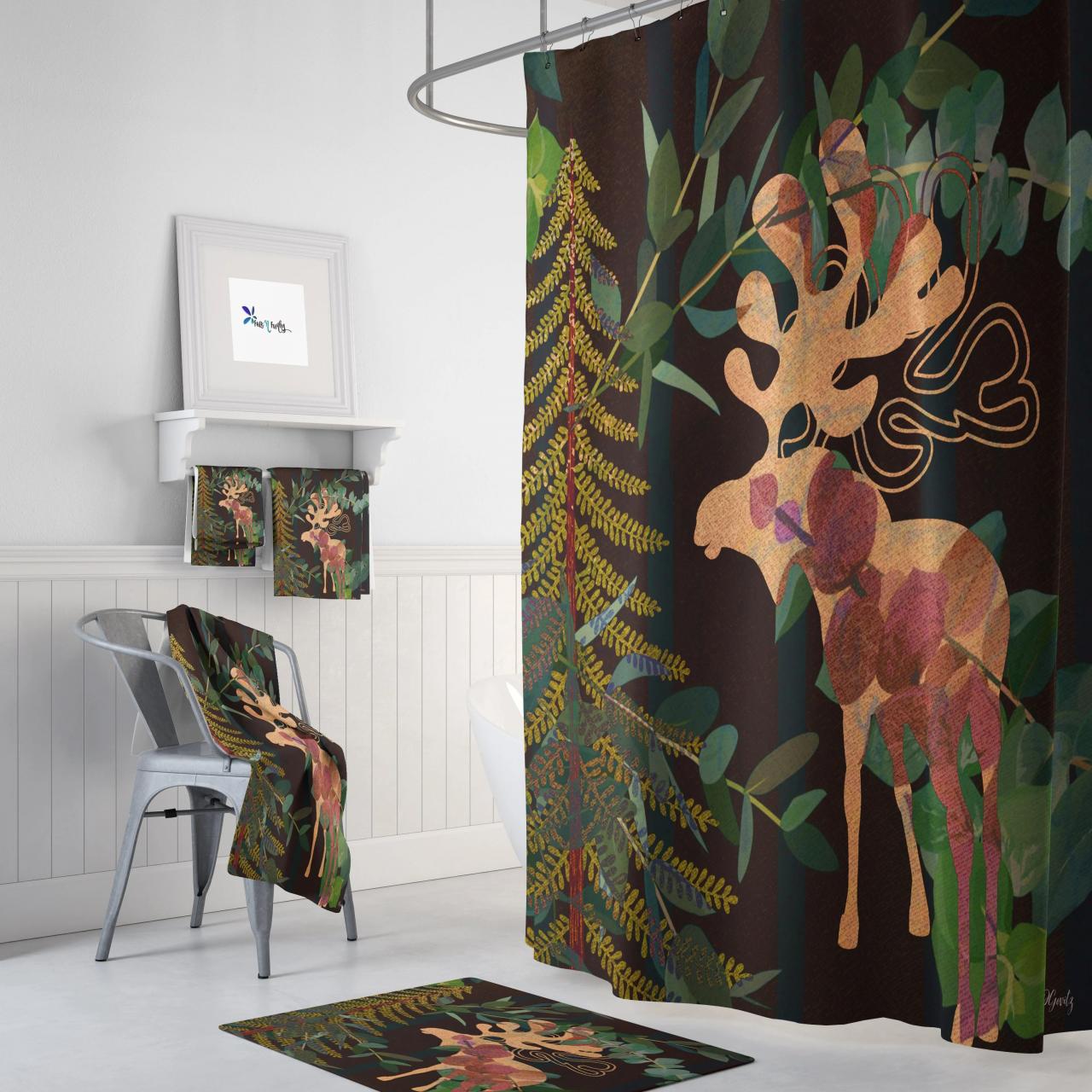 Rustic Woodland Moose Shower Curtain Bathroom Decor Etsy
